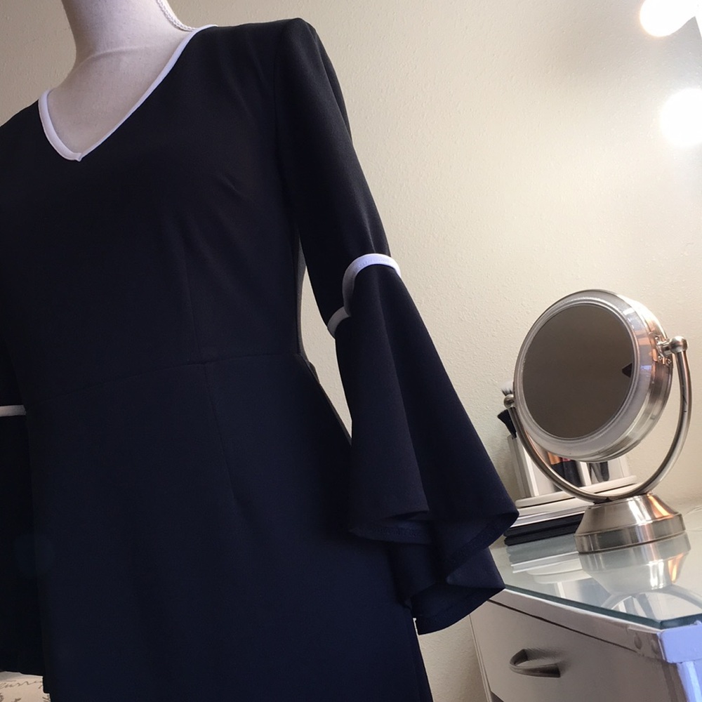 NWT high low bell sleeve black & white dress - Picture 3 of 8